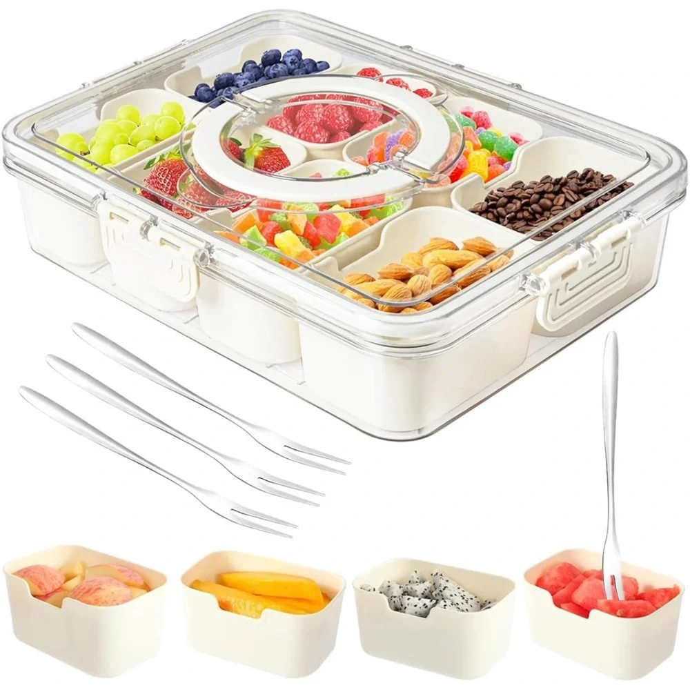 8 Compartment Divided Serving Tray with Lid and Handle,forks & tong (NWT) - Picture 1 of 6